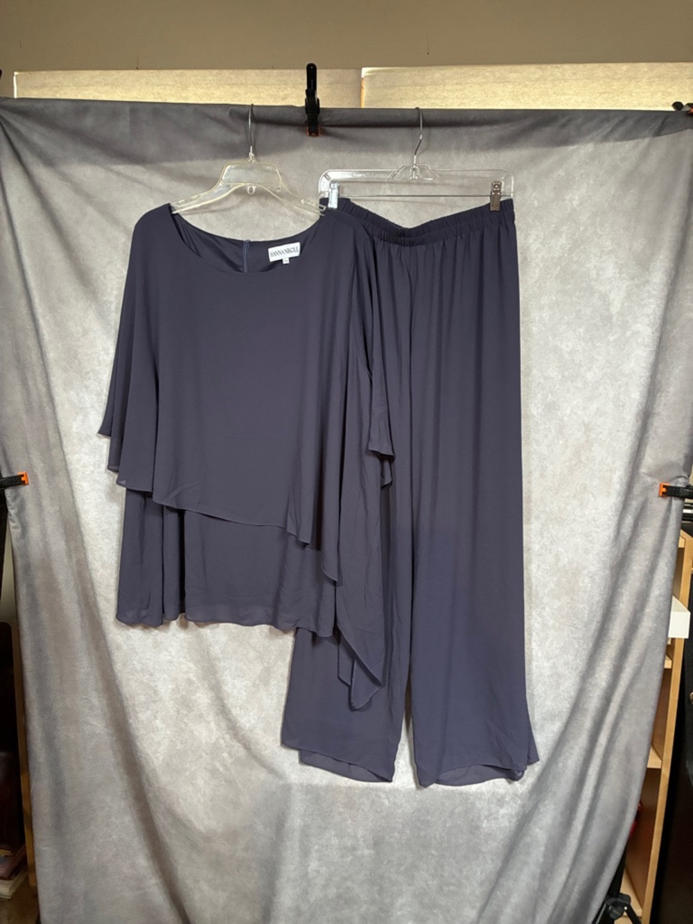 Hanna Nikole Charcoal Layered Wide-Leg Pantsuit for Mother of the Bride - Picture 1 of 11